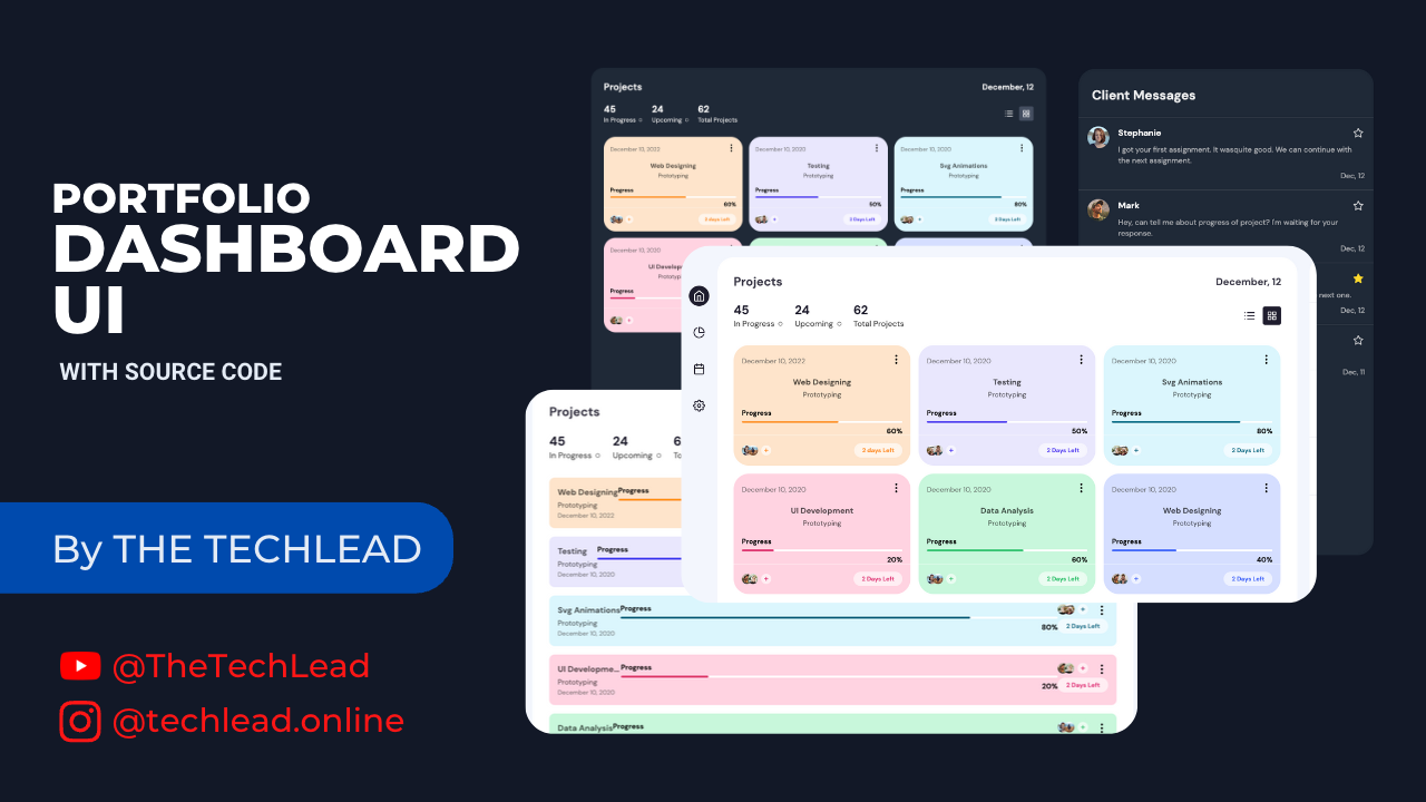 Portfolio Dashboard UI in HTML, CSS and JavaScript